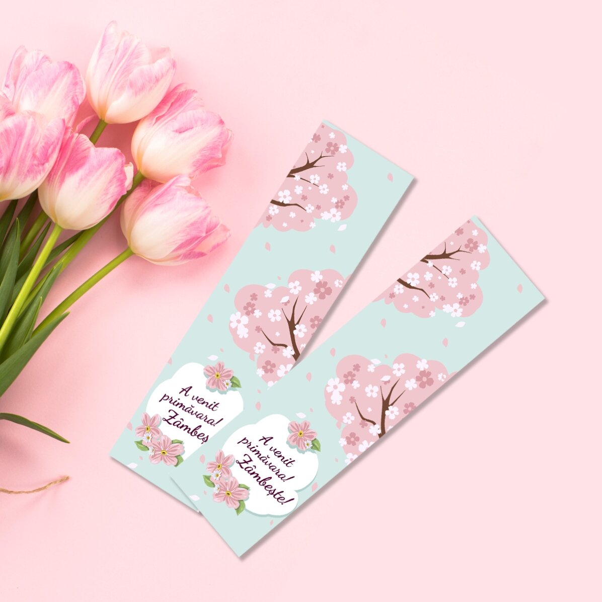 Semn de carte personalizat cu mesaj - A venit primăvara!