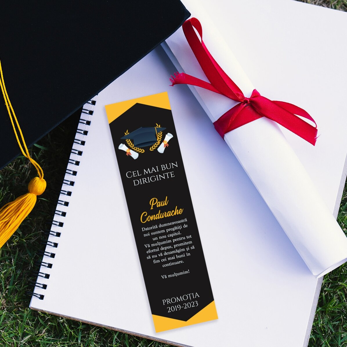 Semn de carte personalizat cu mesaj  de absolvire