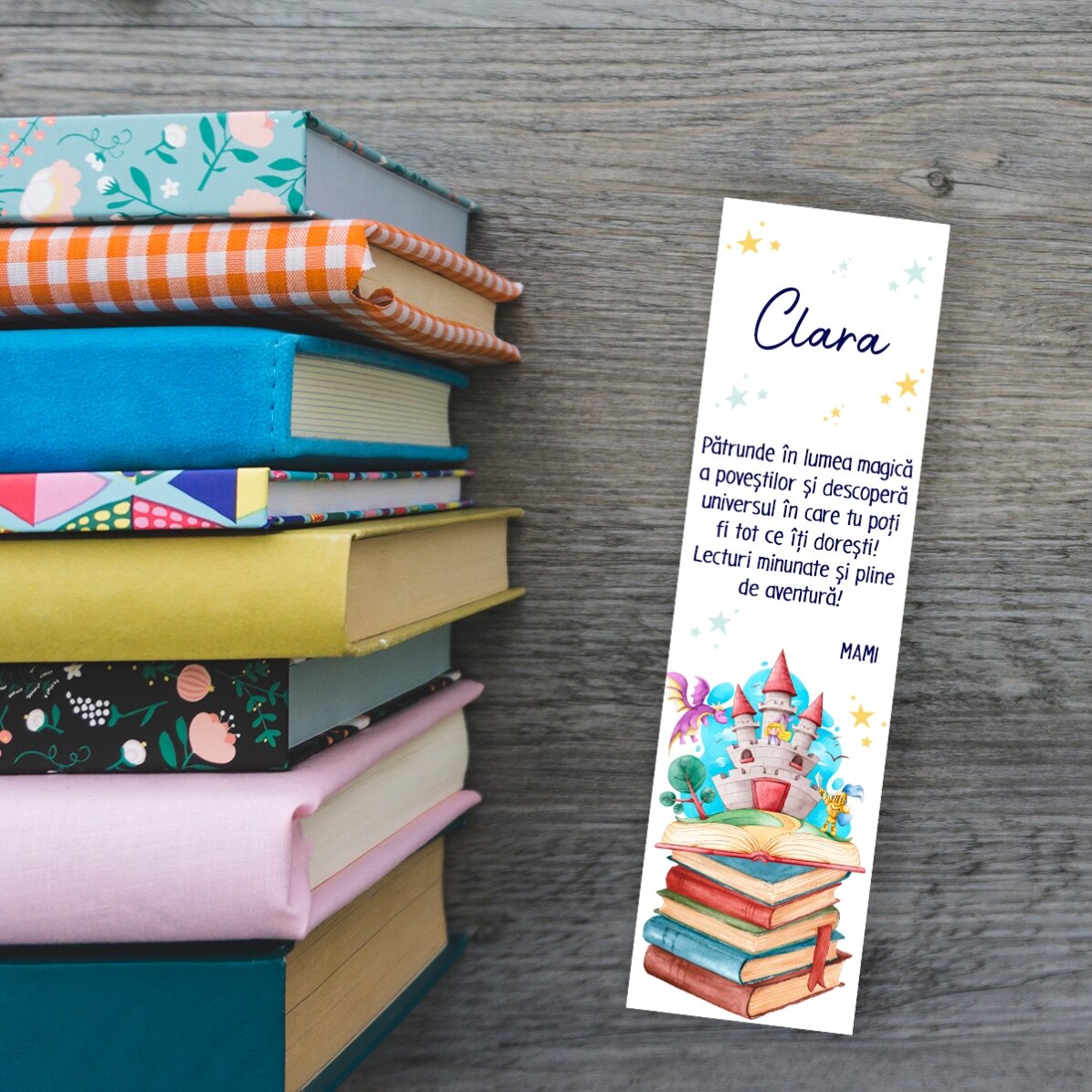 Semn de carte personalizat cu mesaj - Lumea magică a poveștilor