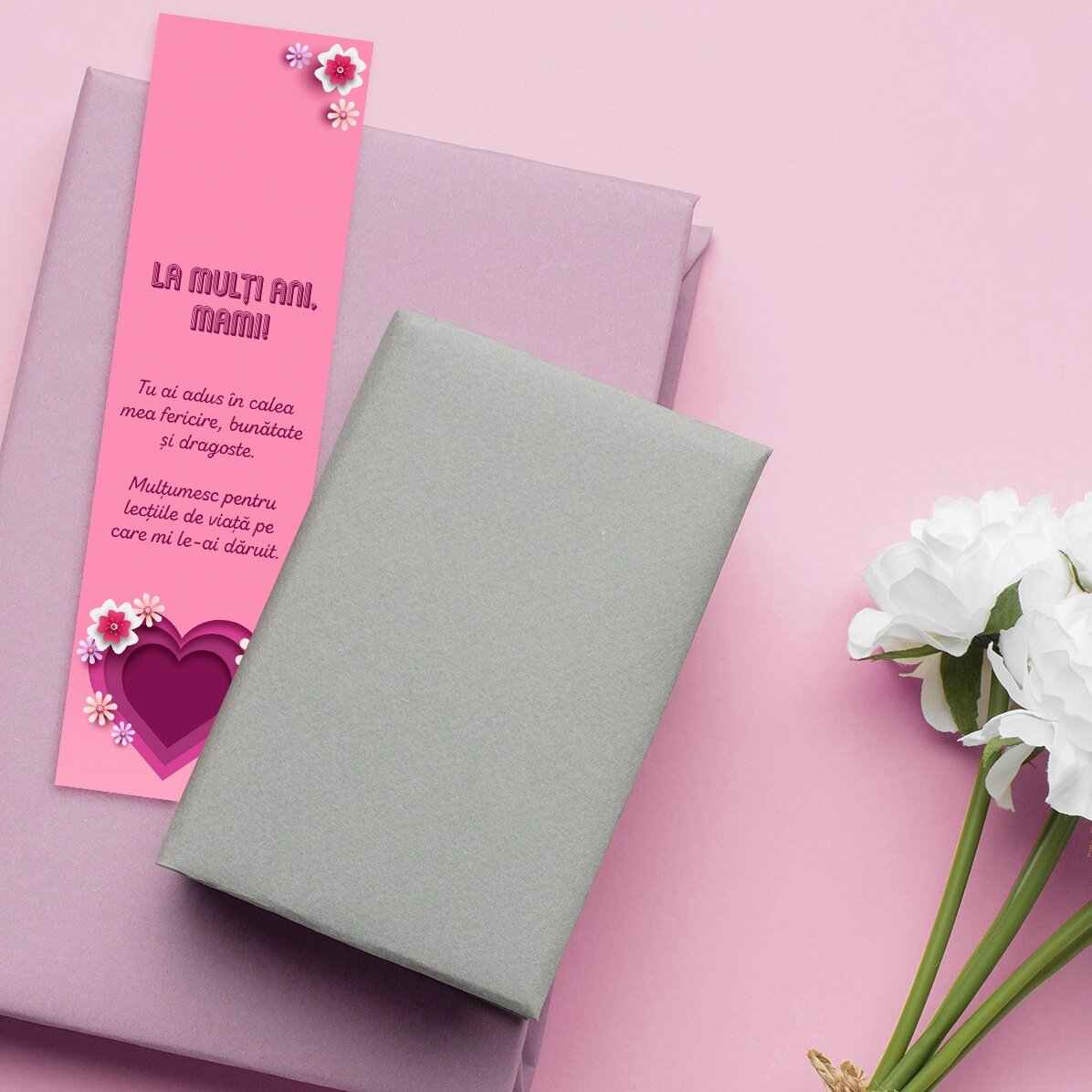 Semn de carte personalizat cu mesaj - Pink heart