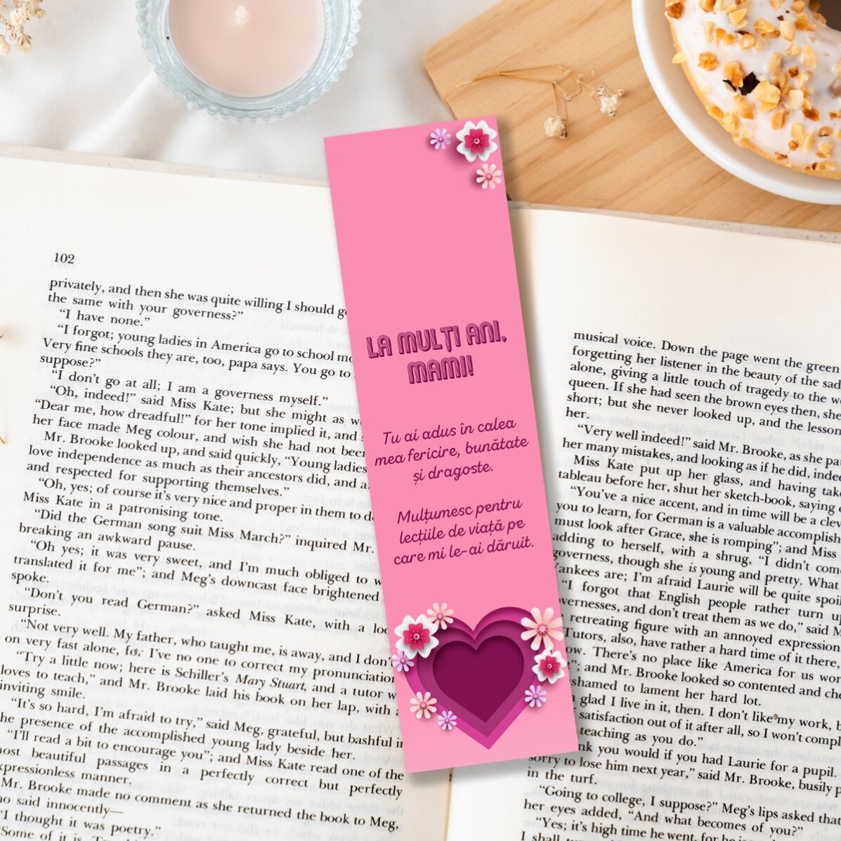 Semn de carte personalizat cu mesaj - Pink heart