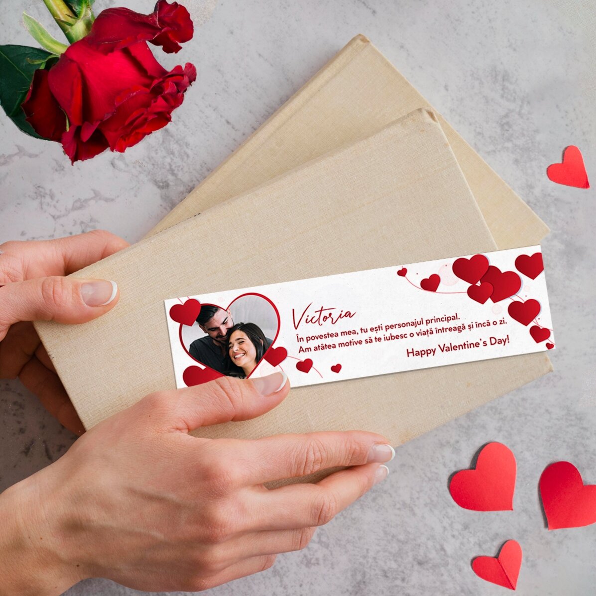 Semn de carte personalizat cu o poză și mesaj - I love you