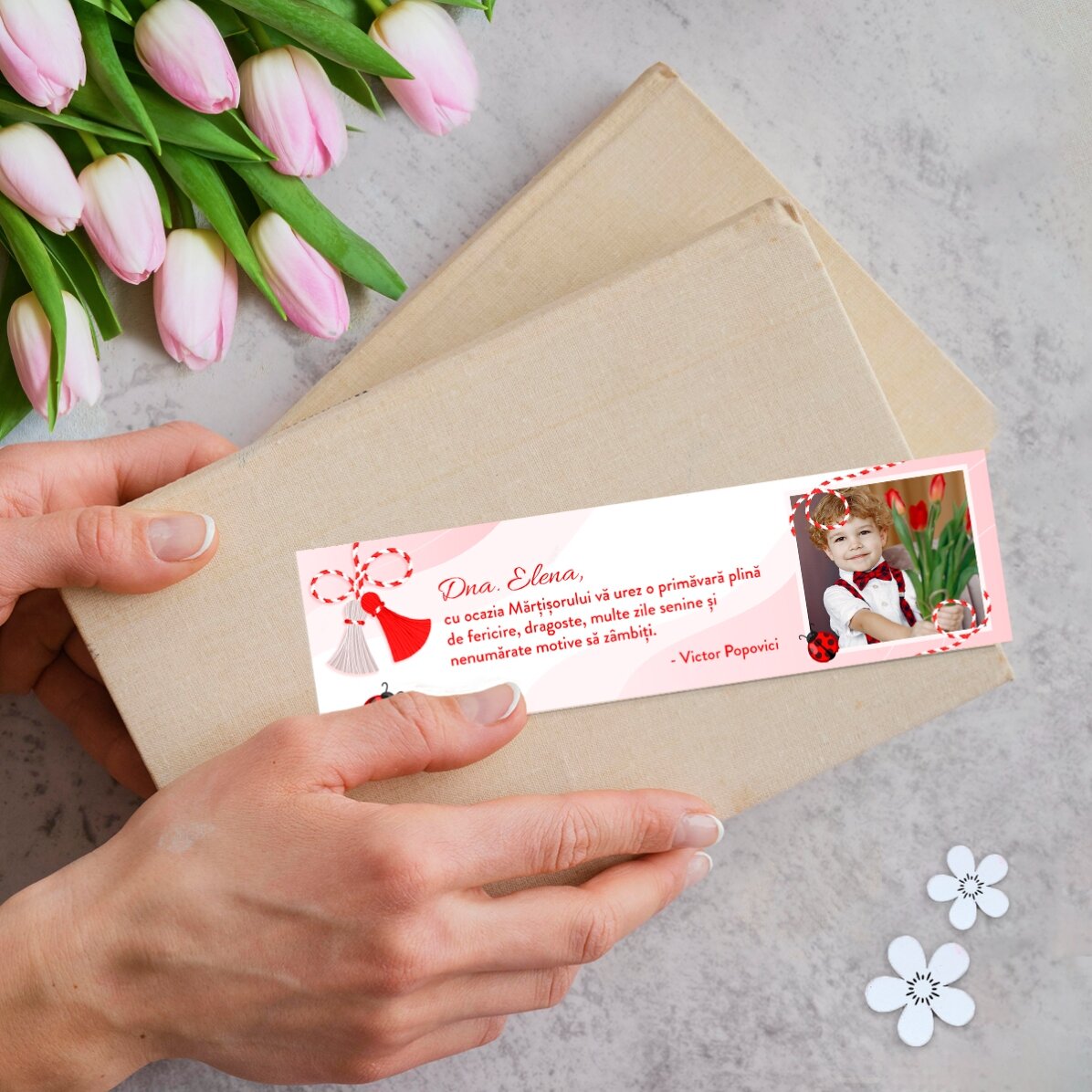 Semn de carte personalizat cu o poză și mesaj - Mărțișor