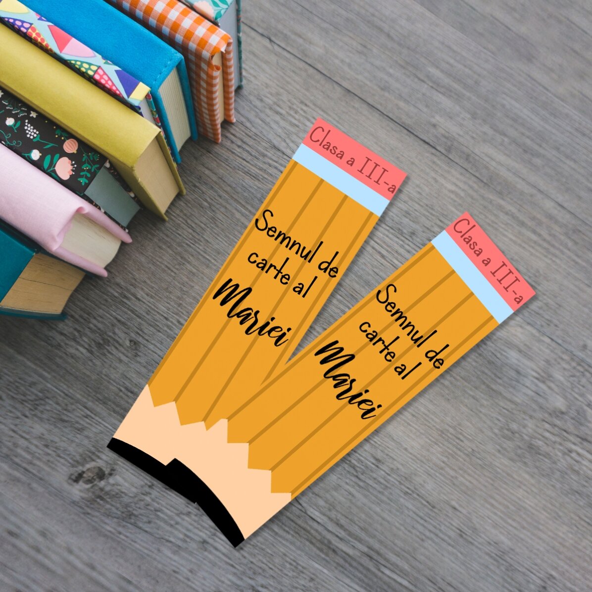 Semn de carte personalizat cu text - Creion