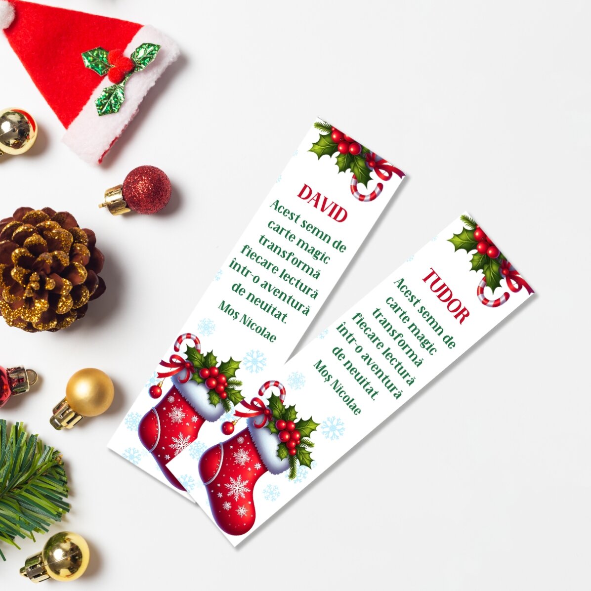 Semn de carte personalizat cu text - Cu drag, Moș Nicolae