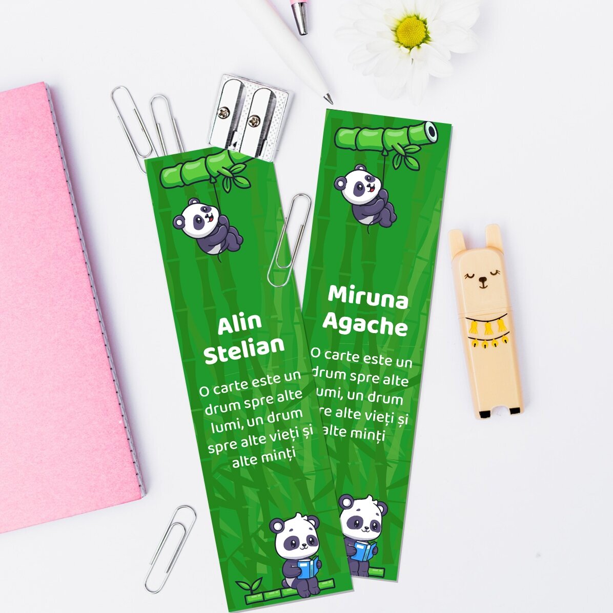 Semn de carte personalizat cu text - Cute Panda