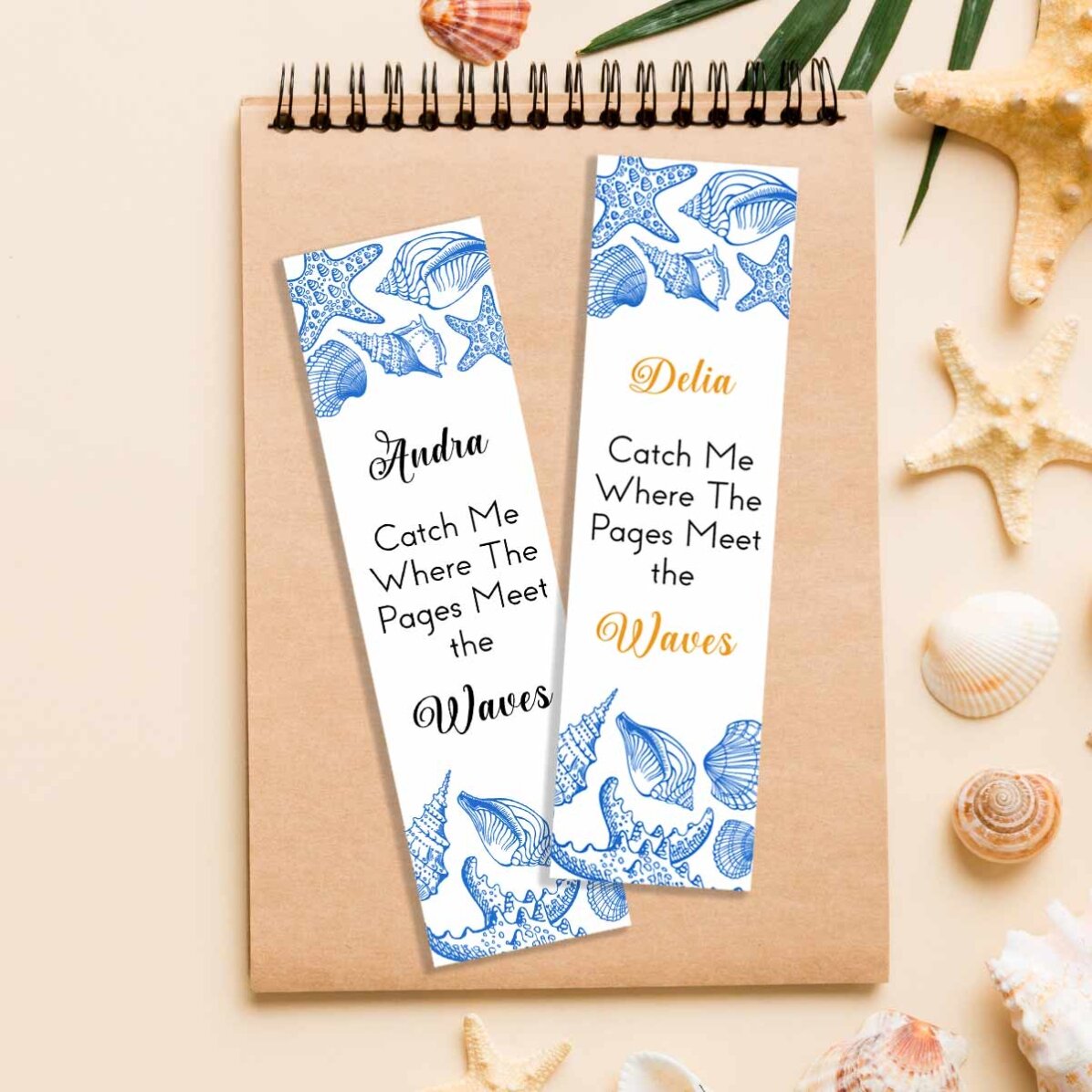 Semn de carte personalizat cu text - Scoică