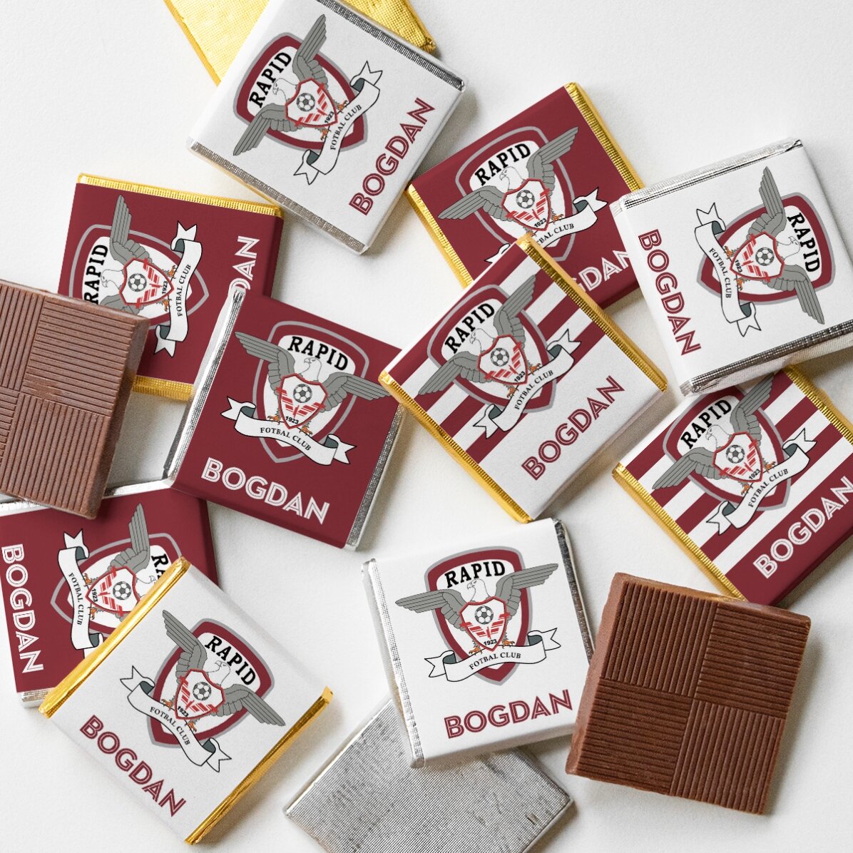 Set 10 mini ciocolățele FC Rapid personalizate cu nume
