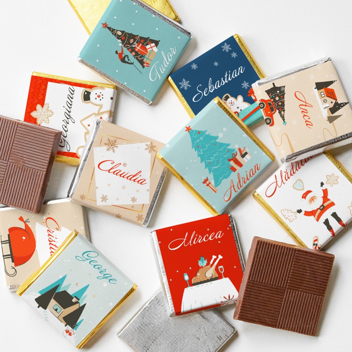 Set 10 mini ciocolățele personalizate cu nume - Sweet Christmas 