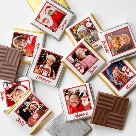 Set 10 mini ciocolățele personalizate cu poze și nume - Cute Christmas