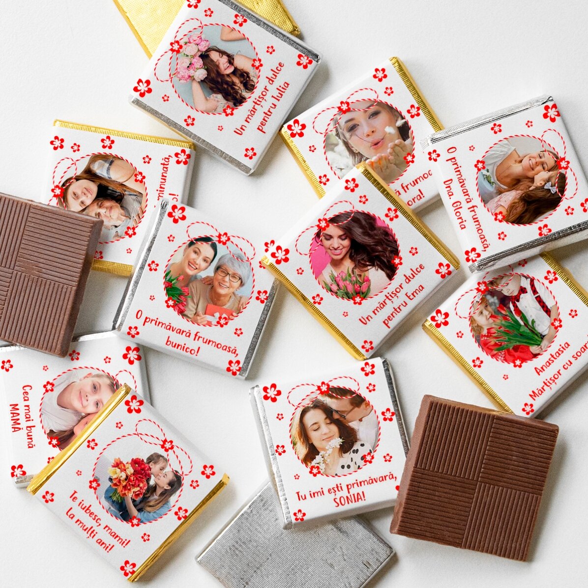 Set 10 mini ciocolățele personalizate cu poze și text - Mărțișor