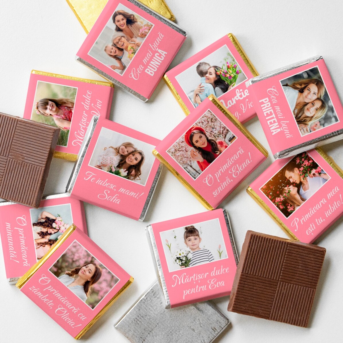 Set 10 mini ciocolățele personalizate cu poze și text