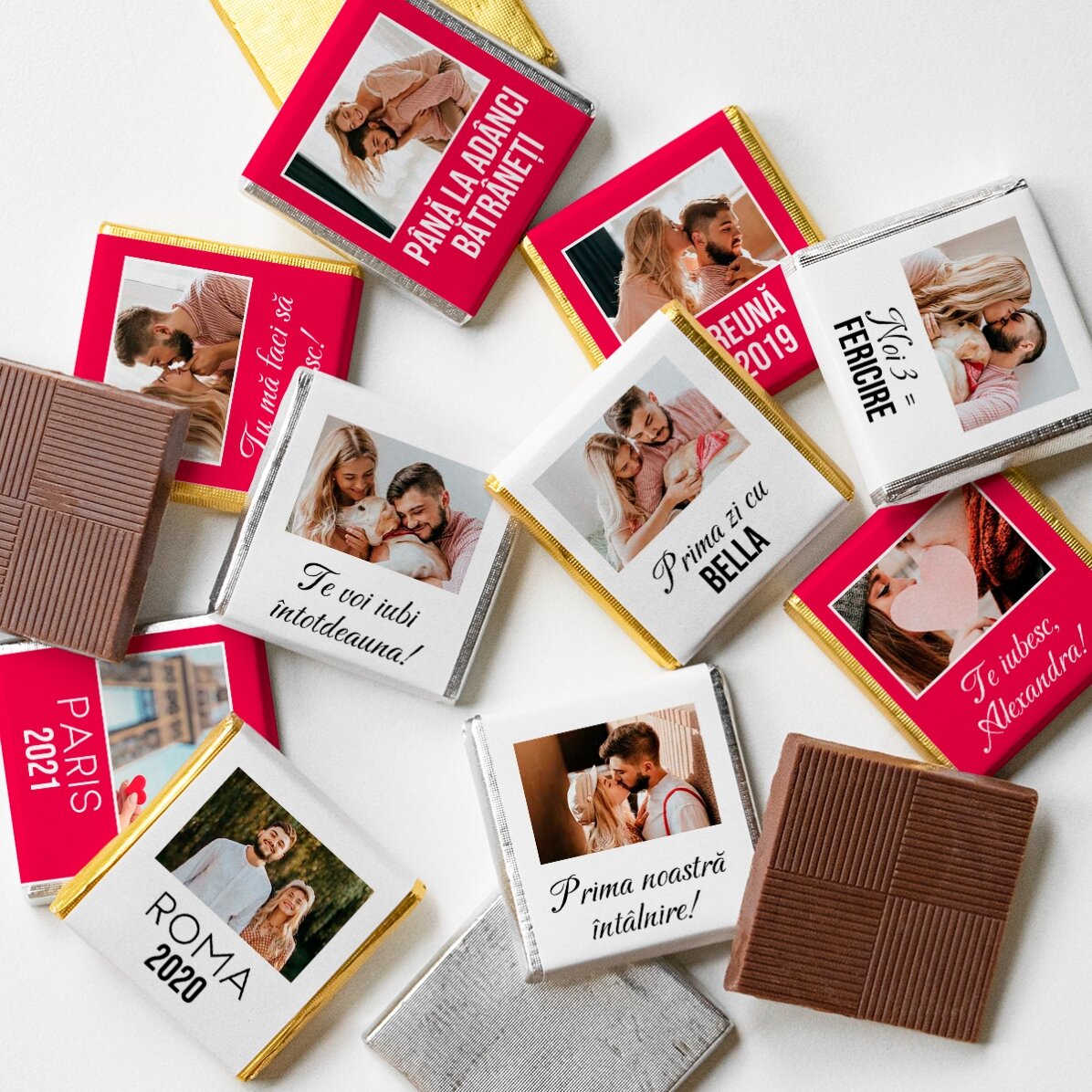Set 10 mini ciocolățele personalizate cu poze și text