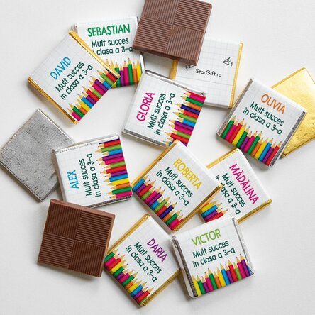 Set 10 mini ciocolățele personalizate cu text - Back to school