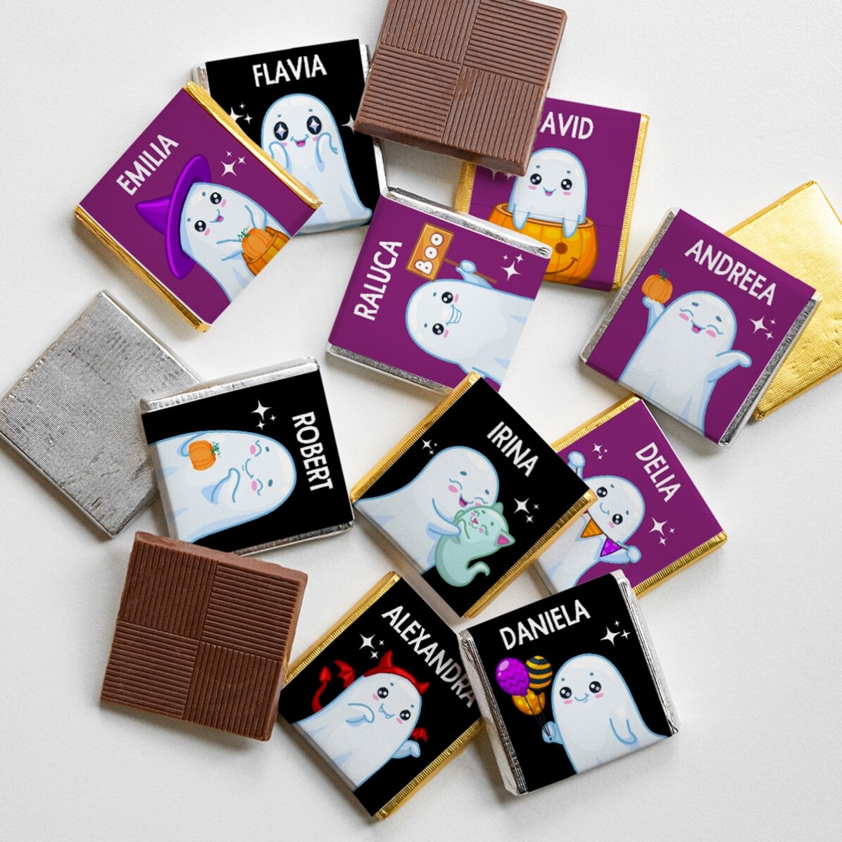 Set 10 mini ciocolățele personalizate cu text - Cute Halloween