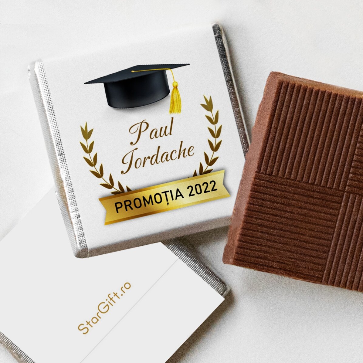 Set 10 mini ciocolățele personalizate cu text pentru absolvenți