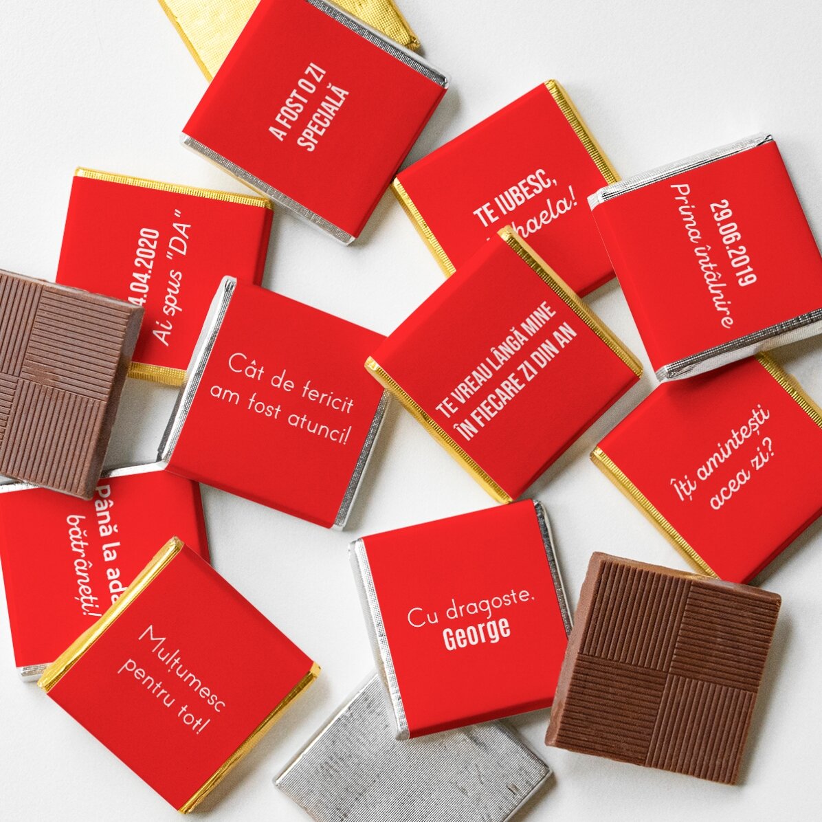Set 10 mini ciocolățele personalizate cu text 