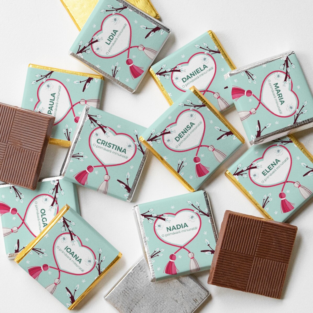 Set 10 mini ciocolățele personalizate de Mărțișor cu text - Primăvara