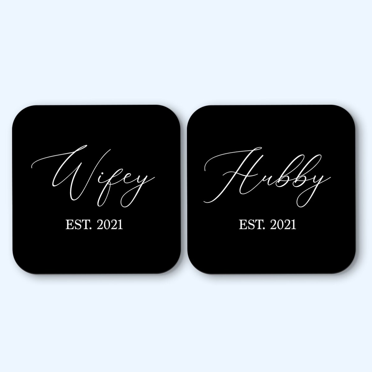 Set 2 suporturi de pahar personalizate cu text - Al lui și al ei