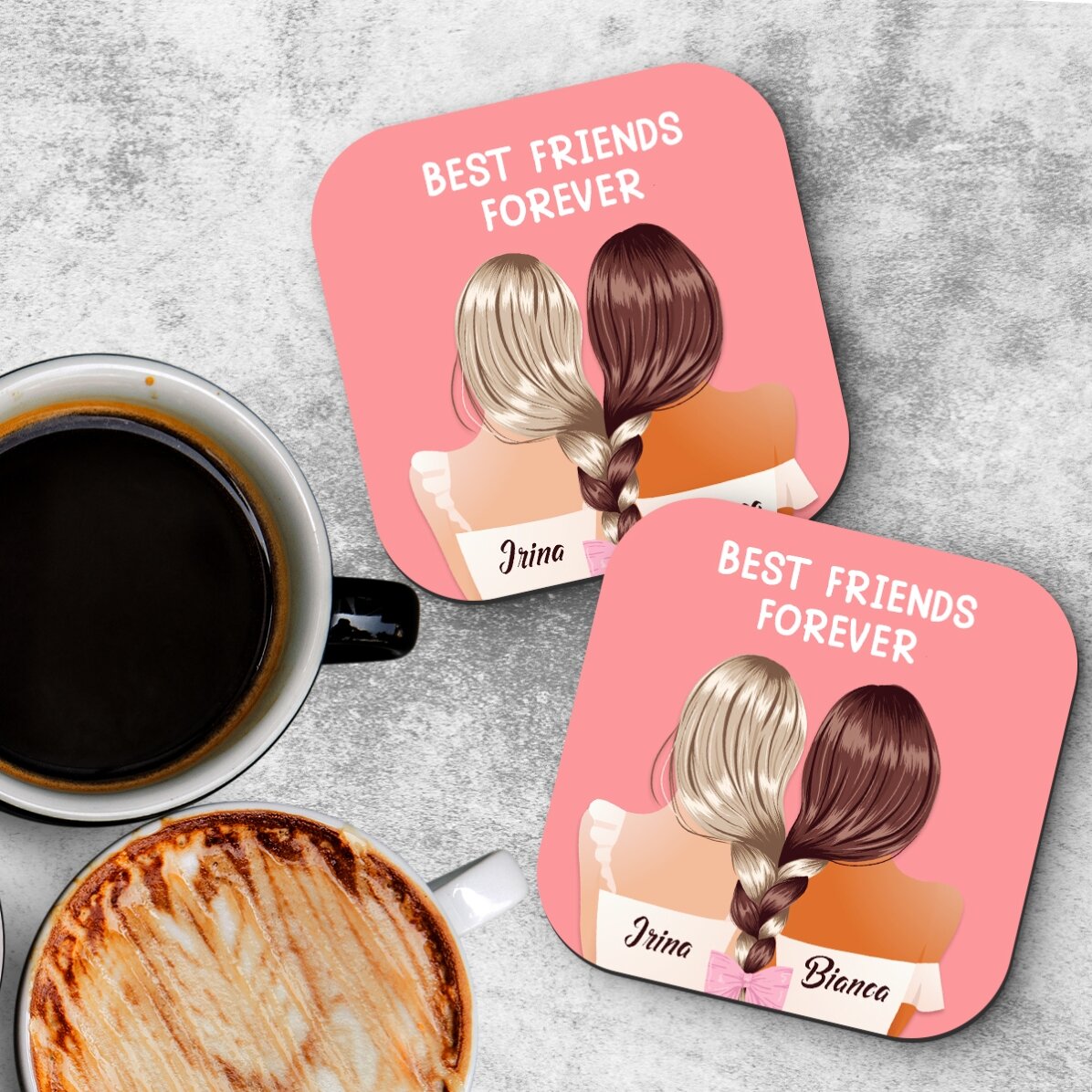 Set 2 suporturi de pahar personalizate cu text - Best friends