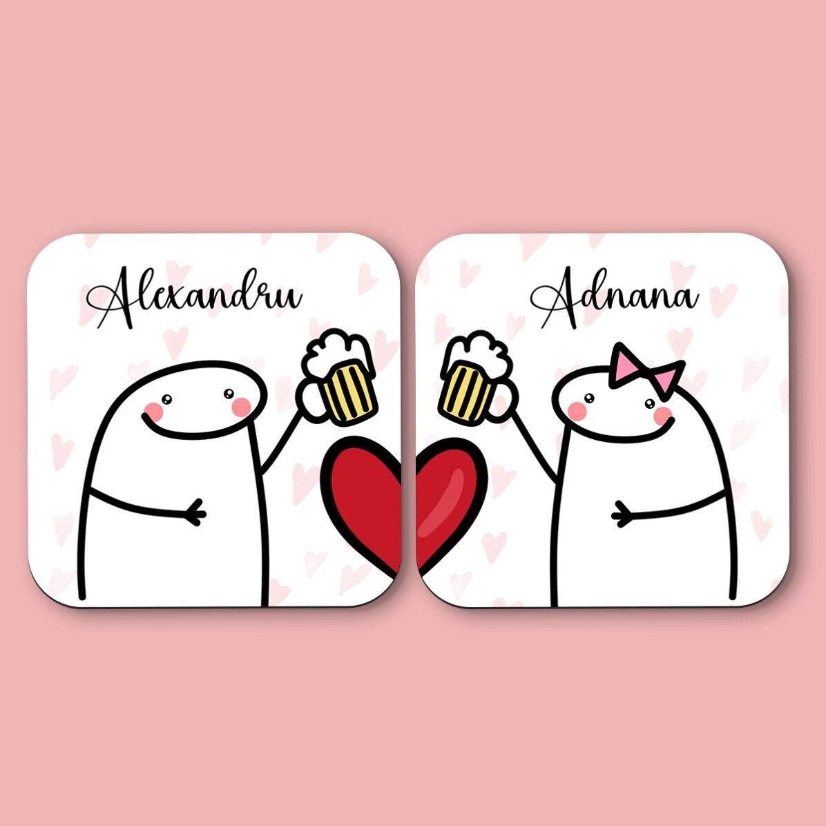 Set 2 suporturi de pahar personalizate cu text - Cute love
