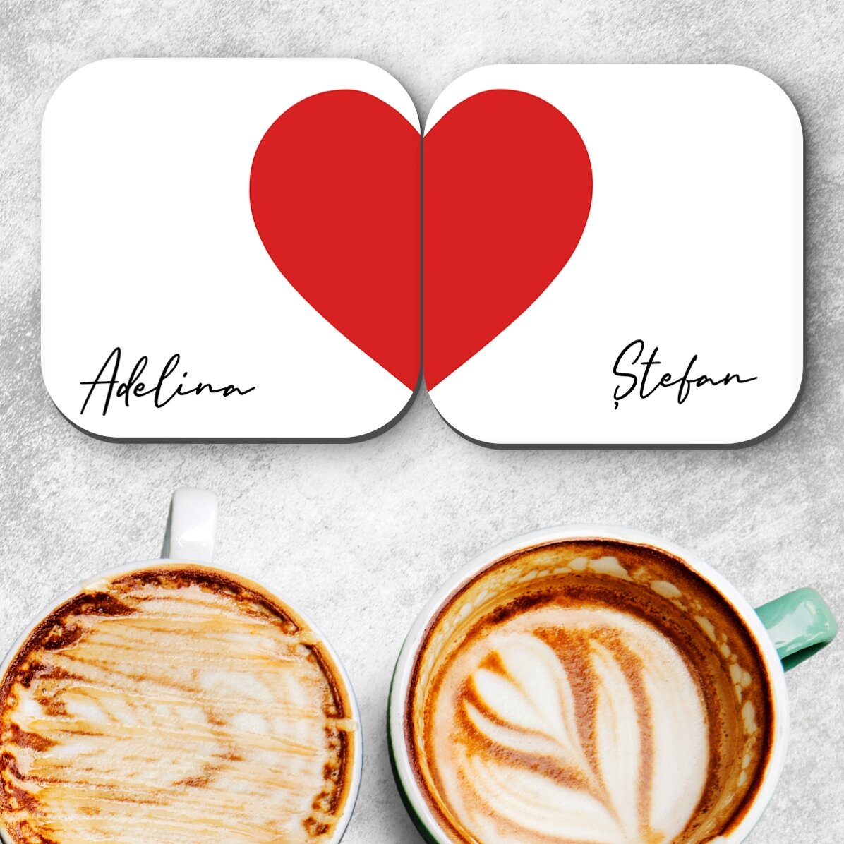 Set 2 suporturi de pahar personalizate cu text - Heart