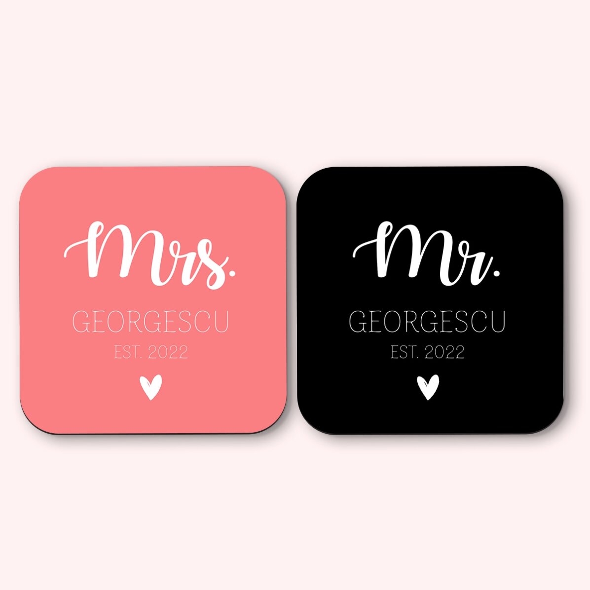 Set 2 suporturi de pahar personalizate cu text - Mrs and Mr