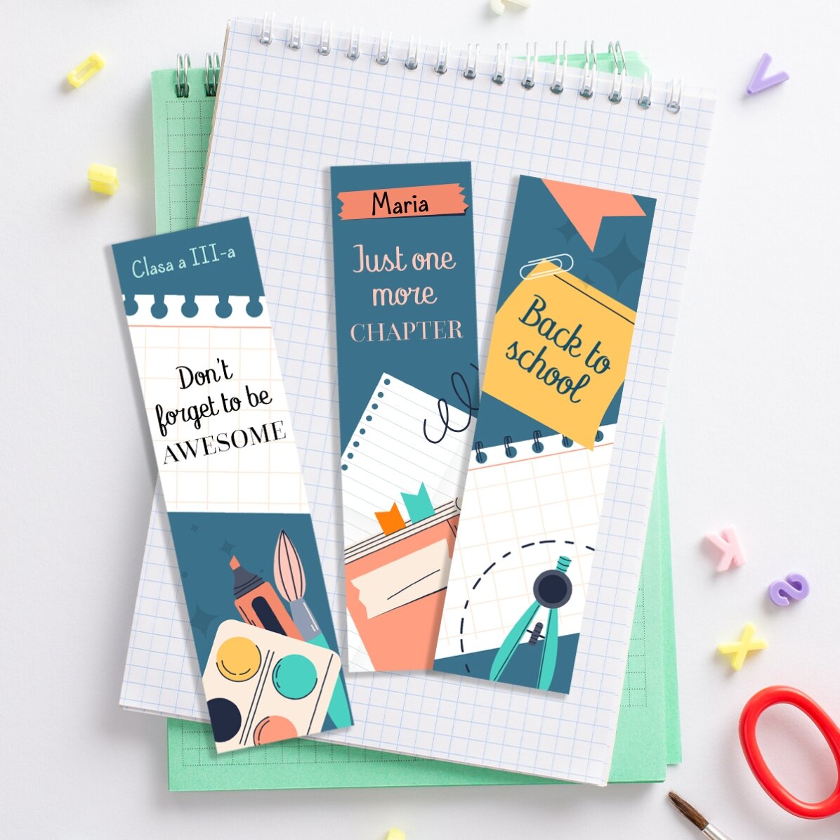 Set 3 semne de carte personalizate cu mesaj - Back to school