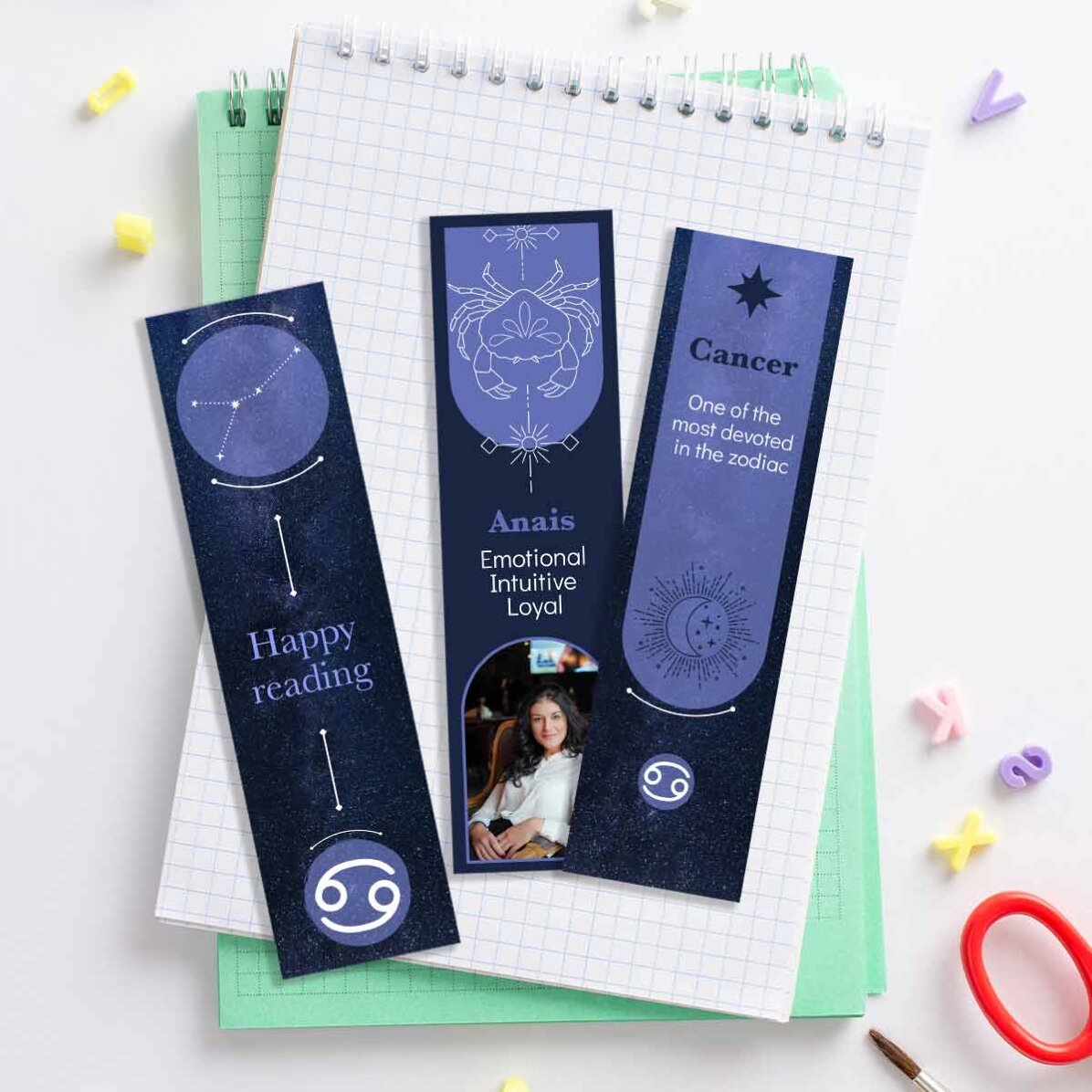 Set 3 semne de carte personalizate cu mesaj și poză - Zodia Rac