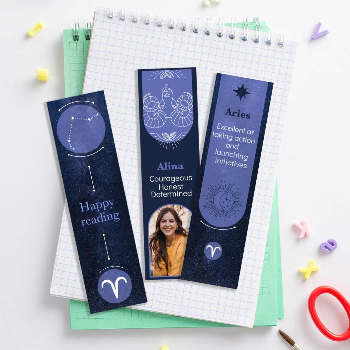 Set 3 semne de carte personalizate cu mesaj și poză - Zodie