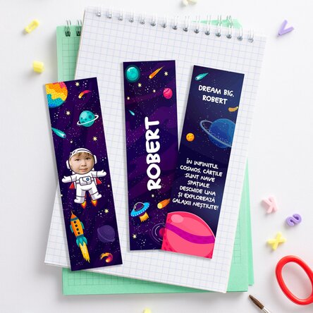 Set 3 semne de carte personalizate cu poză, nume și text - Galaxie