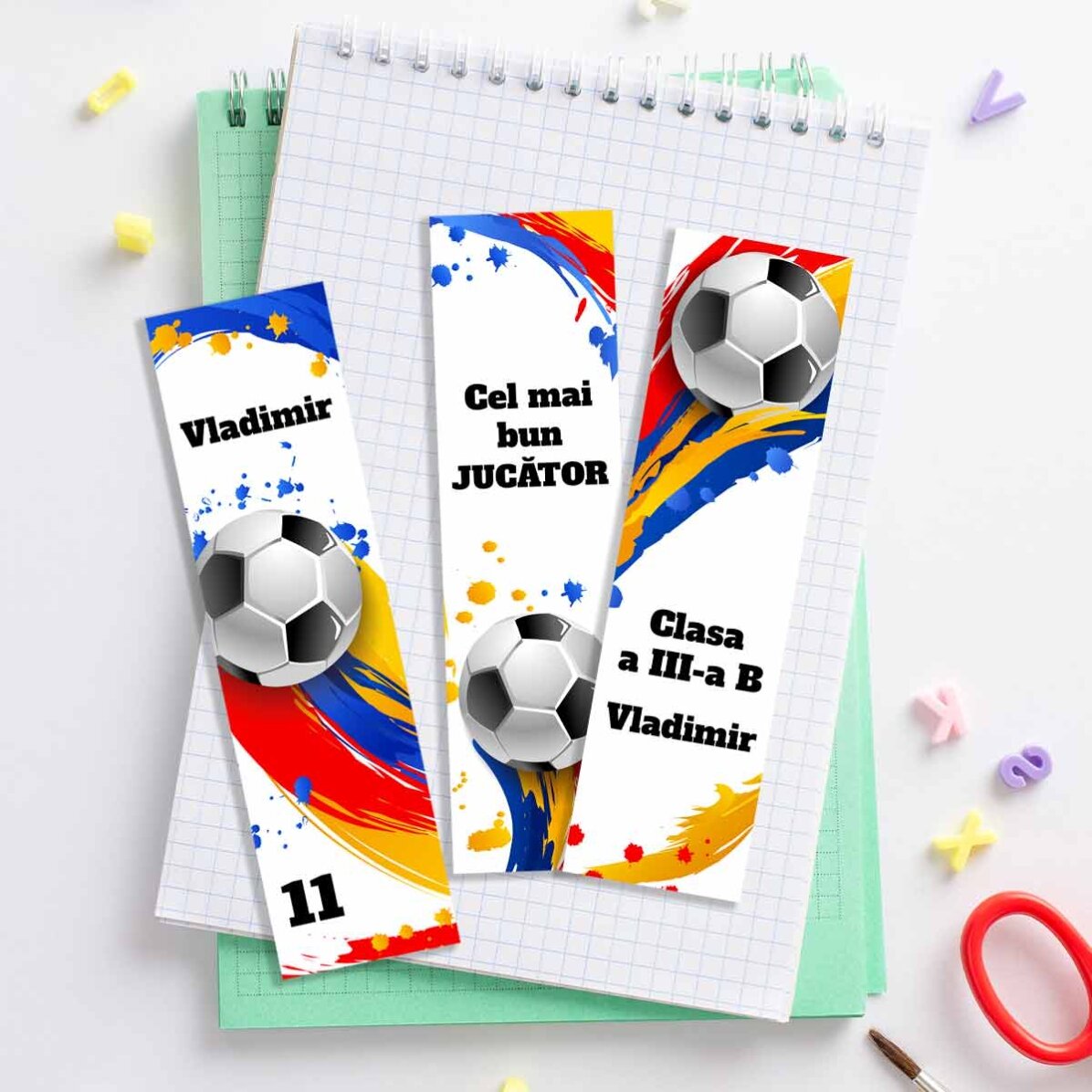 Set 3 semne de carte personalizate cu text - Fotbal