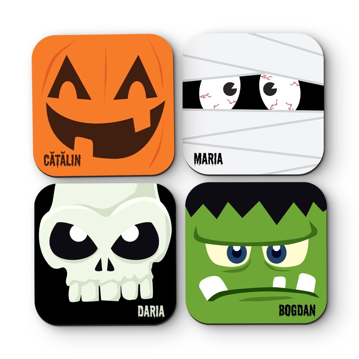 Set 4 suporturi de pahar personalizate cu text - Halloween