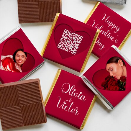 Set 5 mini ciocolățele personalizate cu poze, cod QR și text - Love