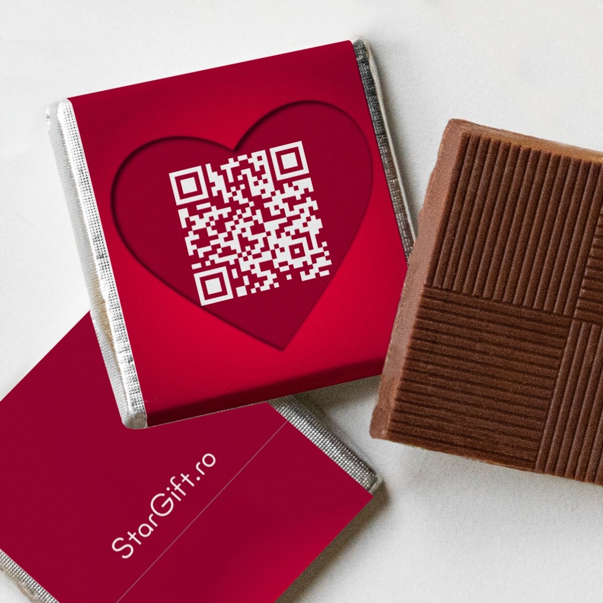 Set 5 mini ciocolățele personalizate cu poze, cod QR și text - Love