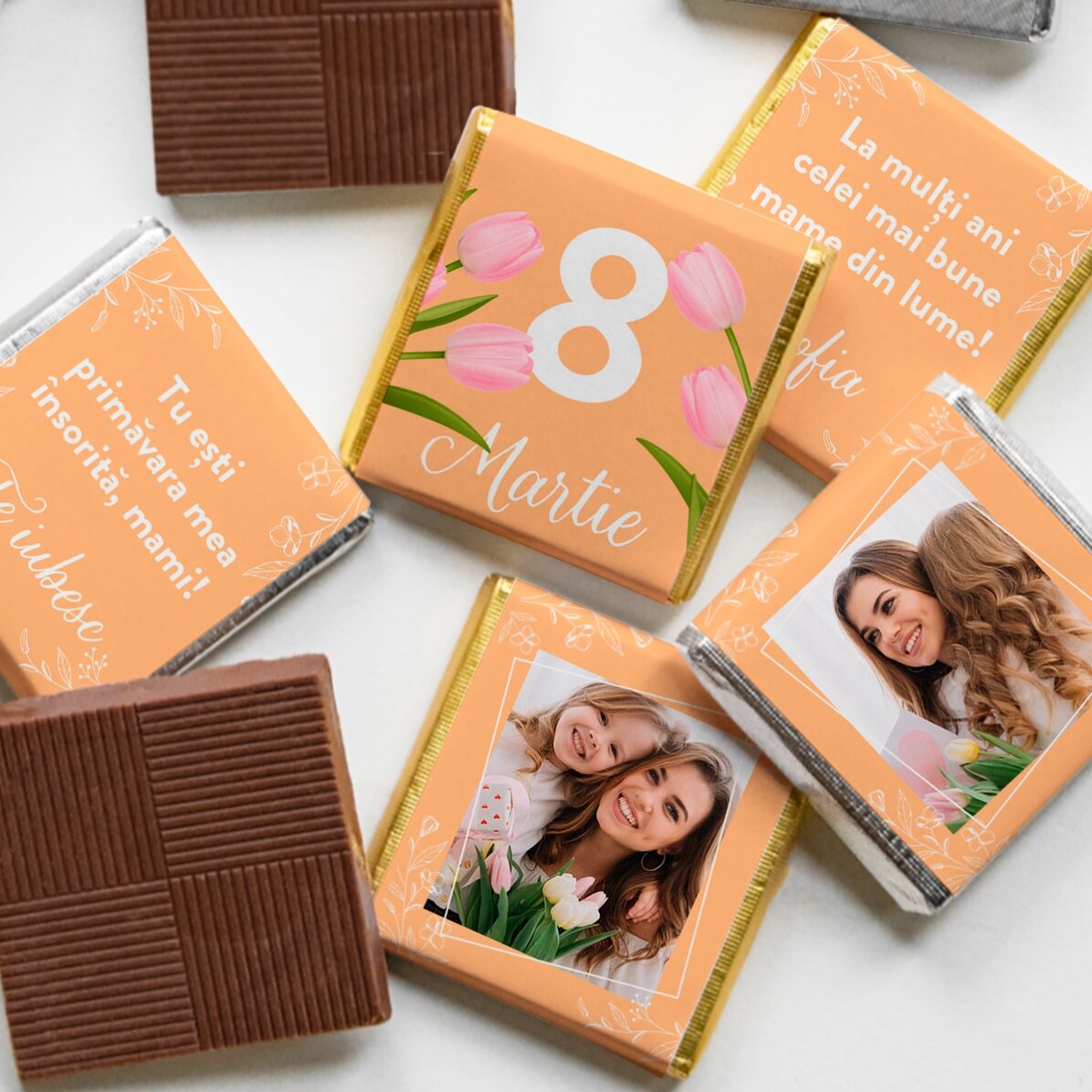 Set 5 mini ciocolățele personalizate cu poze și text - Mama