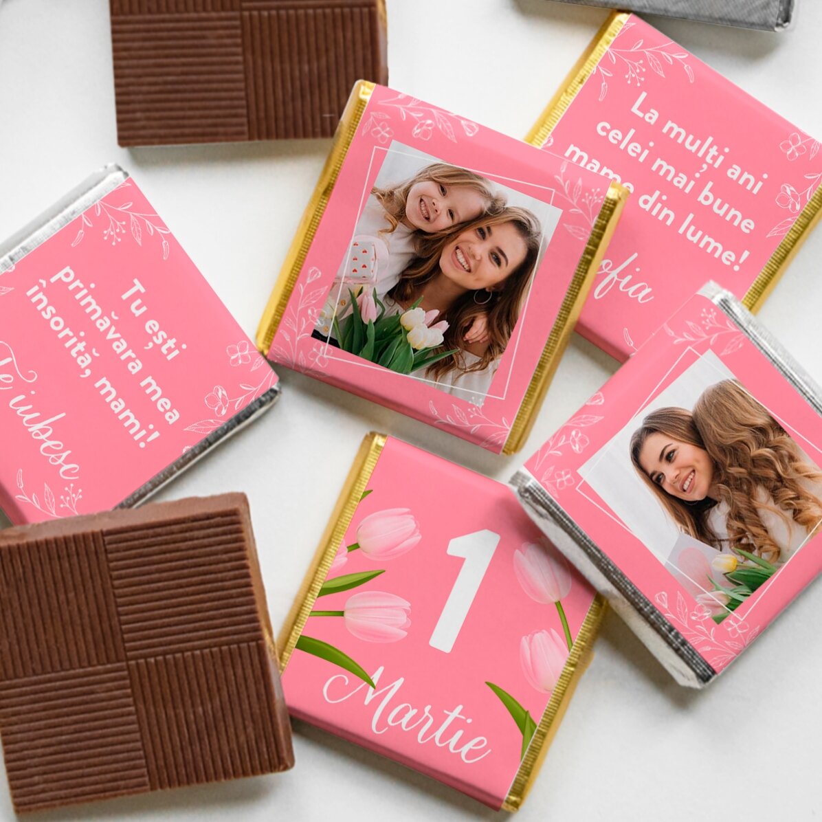 Set 5 mini ciocolățele personalizate cu poze și text - Mama