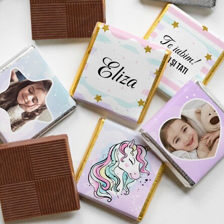 Set 5 mini ciocolățele personalizate cu poze și text - Unicorn