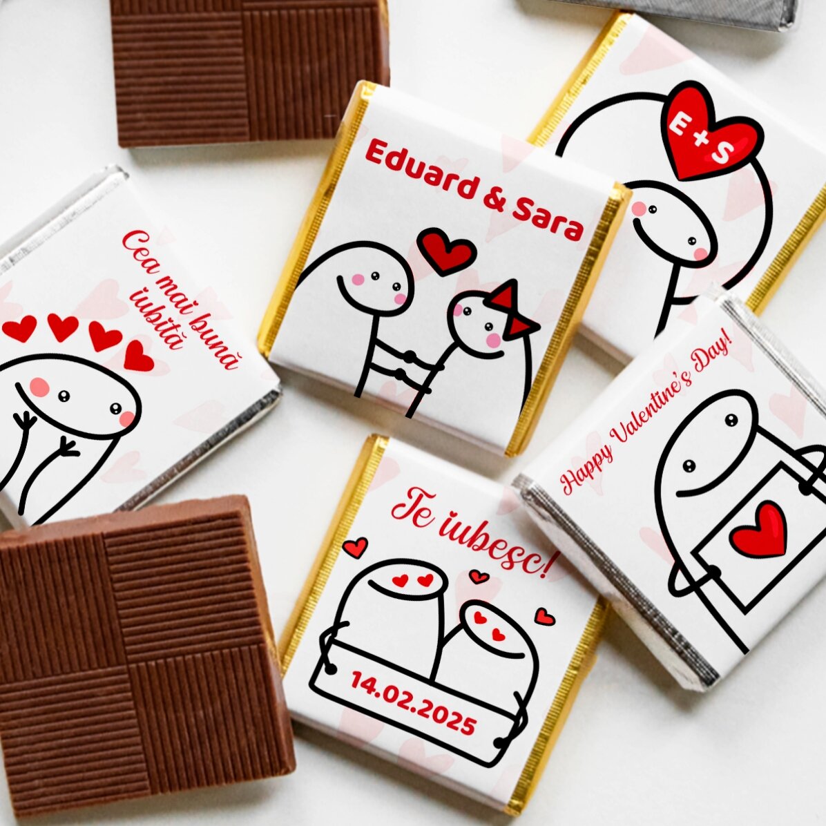 Set 5 mini ciocolățele personalizate cu text - Cute love