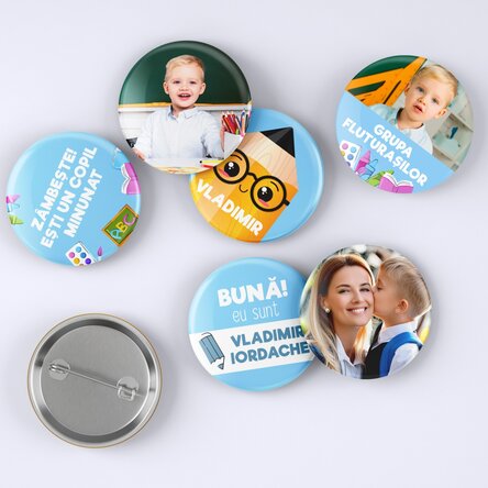 Set 6 insigne personalizate cu poze și mesaj - Back to School