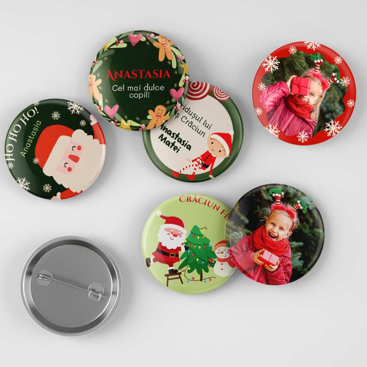 Set 6 insigne personalizate cu poze și mesaj - Crăciun fericit!