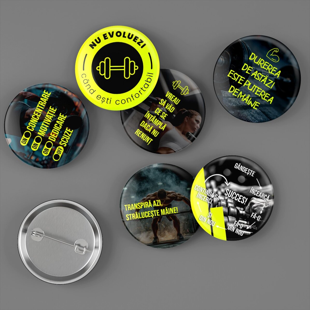 Set 6 insigne personalizate cu poze și mesaj - GYM Time