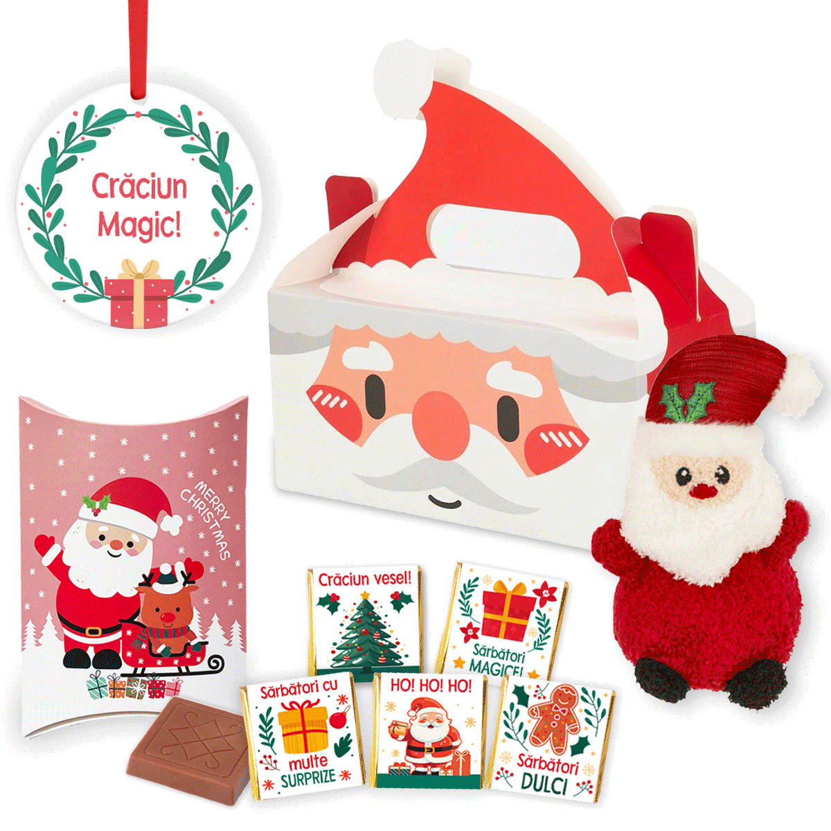 Set cadou cu ornament rotund personalizat cu text - Moș Crăciun