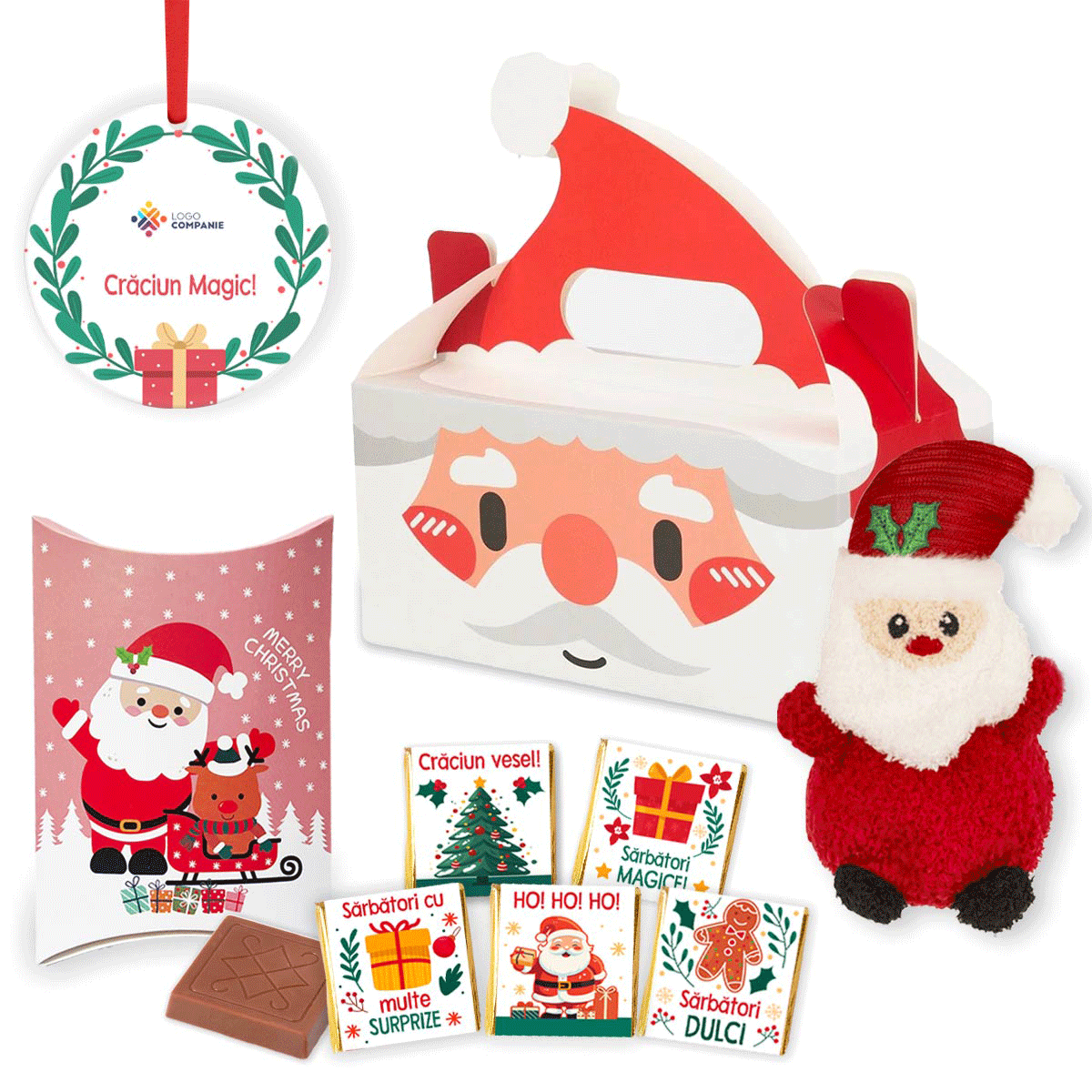 Set cadou cu ornament rotund personalizat - Moș Crăciun