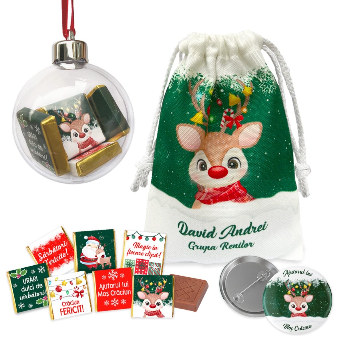 Set cadou cu săculeț mic personalizat - Ren