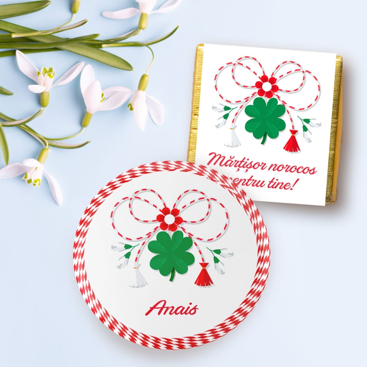 Подаръчен комплект с мини шоколад и персонализирана значка с име - Успех