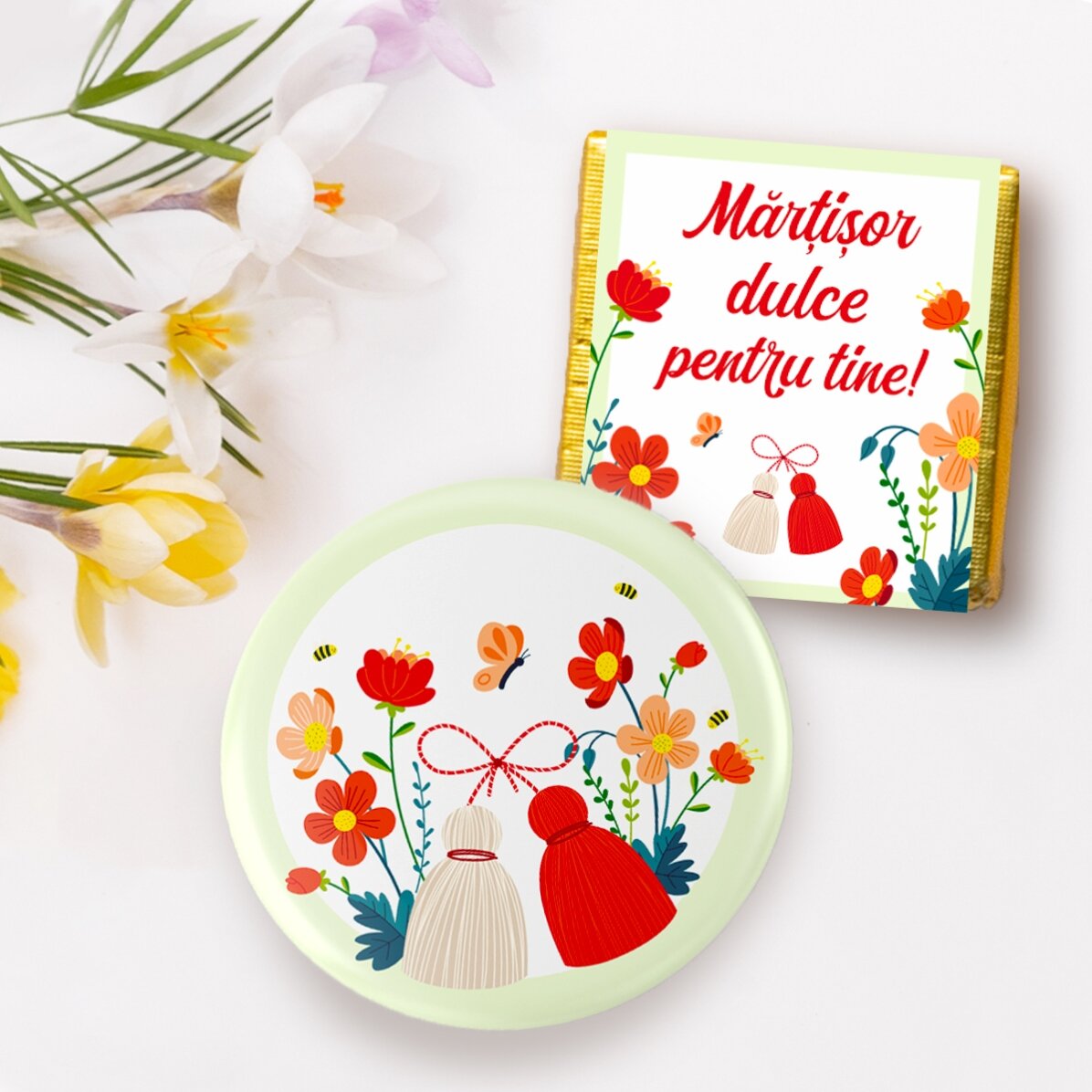 Подаръчен комплект с мини шоколад и значка