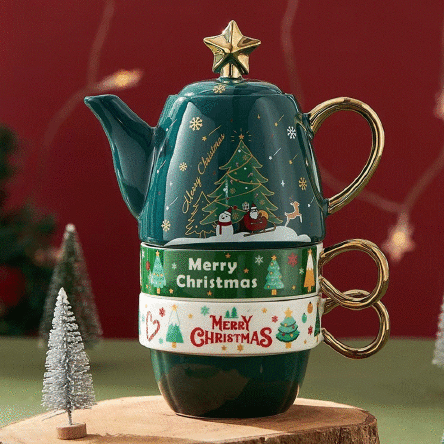 Set cadou de 2 căni și ceainic de Crăciun 