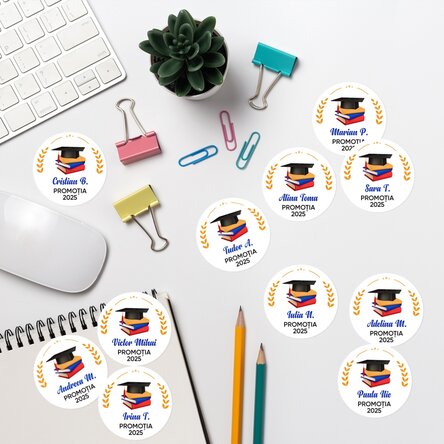 Set de 12 stickere (etichetă autoadezivă) personalizate cu mesaj - Absolvire