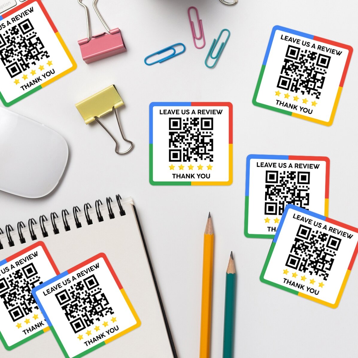 Set de 12 stickere (etichetă autoadezivă) personalizate cu text și cod QR - Review us